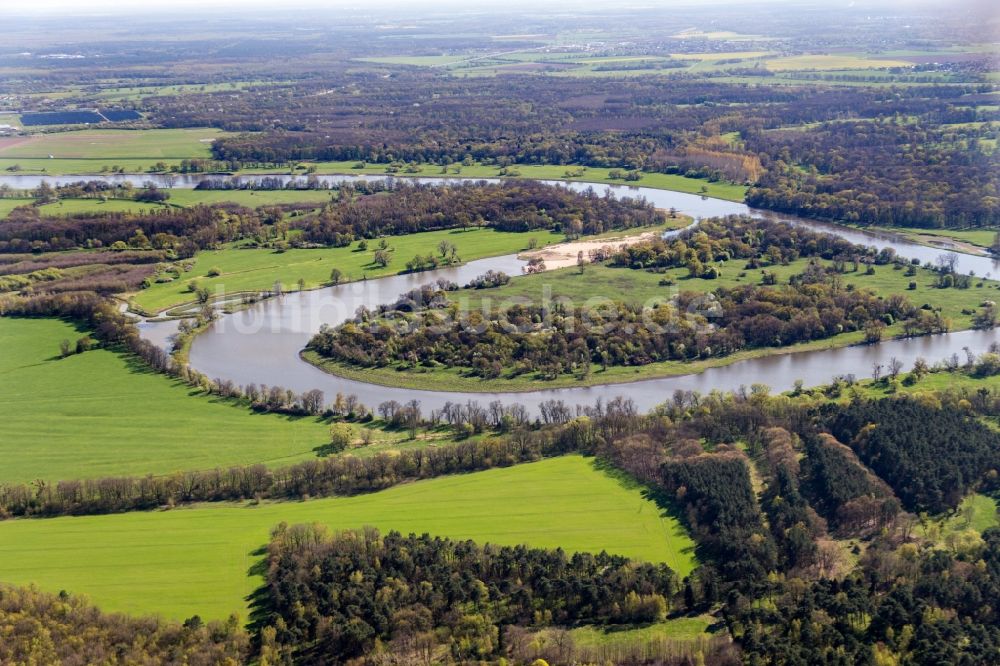 Coswig (Anhalt) von oben - Uferbereiche und Flußverlauf der Elbe bei Coswig (Anhalt) im Bundesland Sachsen-Anhalt