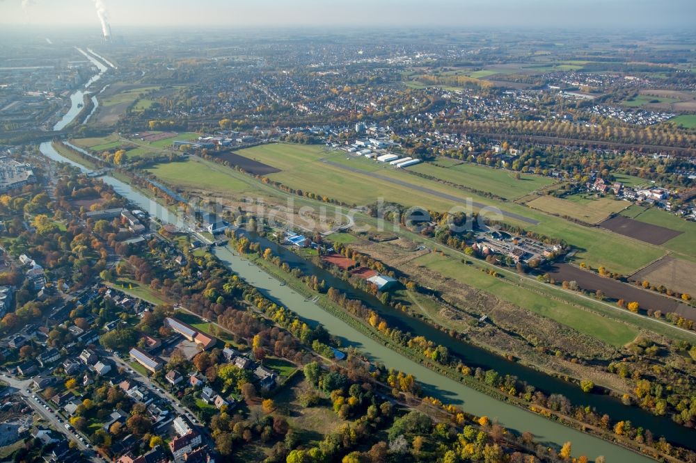 Hamm von oben - Uferbereiche am Flußverlauf Lippe und Datteln-Hamm-Kanal in Hamm im Bundesland Nordrhein-Westfalen