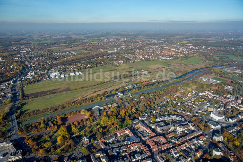 Luftaufnahme Hamm - Uferbereiche am Flußverlauf Lippe und Datteln-Hamm-Kanal in Hamm im Bundesland Nordrhein-Westfalen