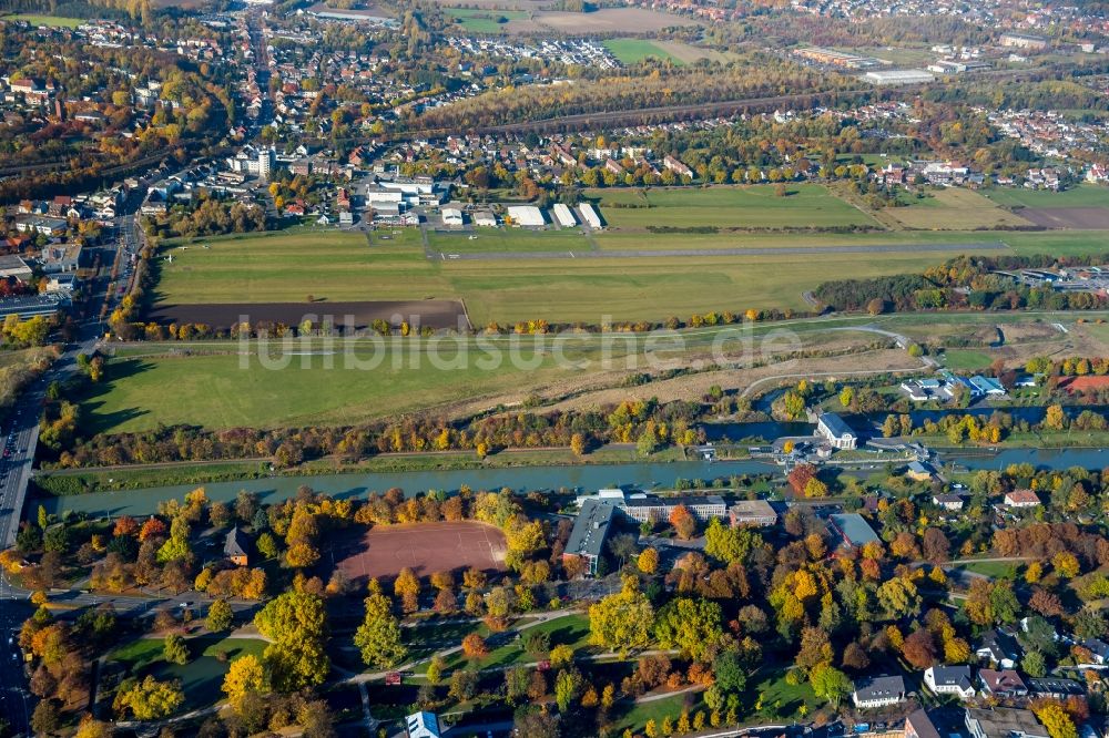 Hamm von oben - Uferbereiche am Flußverlauf Lippe und Datteln-Hamm-Kanal in Hamm im Bundesland Nordrhein-Westfalen