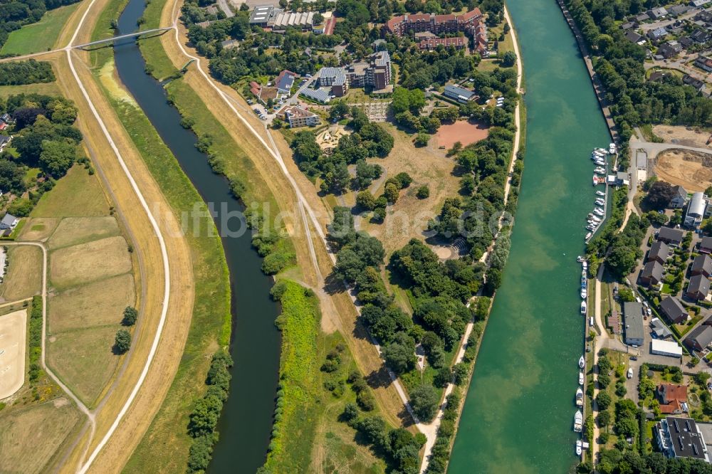 Dorsten von oben - Uferbereiche am Flußverlauf der Lippe in Dorsten im Bundesland Nordrhein-Westfalen, Deutschland