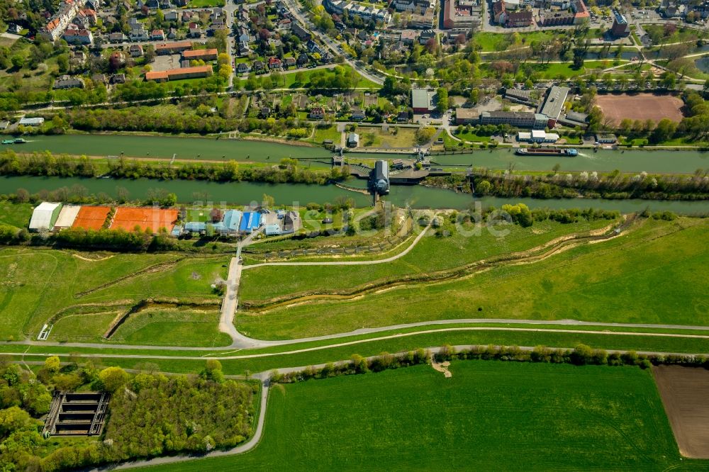 Luftbild Hamm - Uferbereiche am Flußverlauf der Lippe mit Fischaufstieg in Hamm im Bundesland Nordrhein-Westfalen