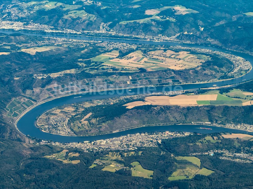 Luftaufnahme Boppard - Uferbereiche am Flußverlauf Rhein in Boppard im Bundesland Rheinland-Pfalz, Deutschland