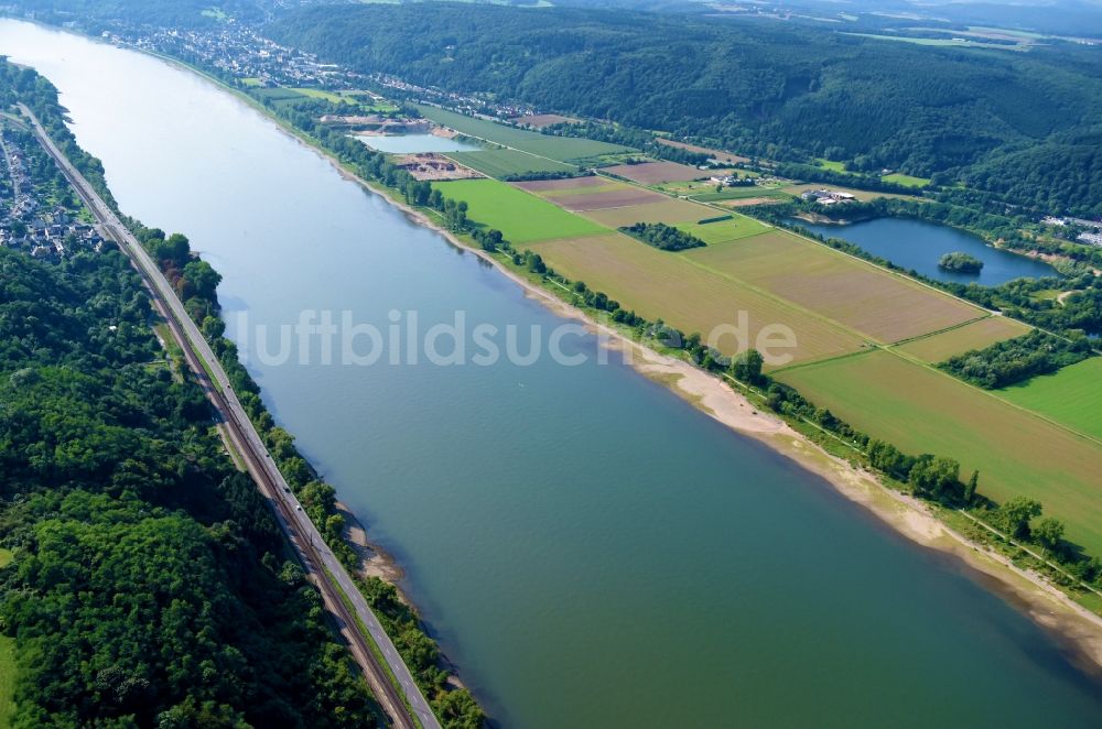 Dattenberg aus der Vogelperspektive: Uferbereiche am Flußverlauf des Rhein in Dattenberg im Bundesland Rheinland-Pfalz, Deutschland