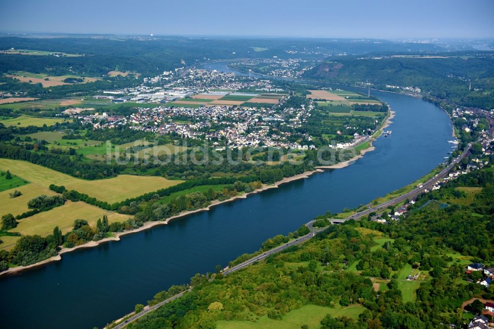 Dattenberg von oben - Uferbereiche am Flußverlauf des Rhein in Dattenberg im Bundesland Rheinland-Pfalz, Deutschland