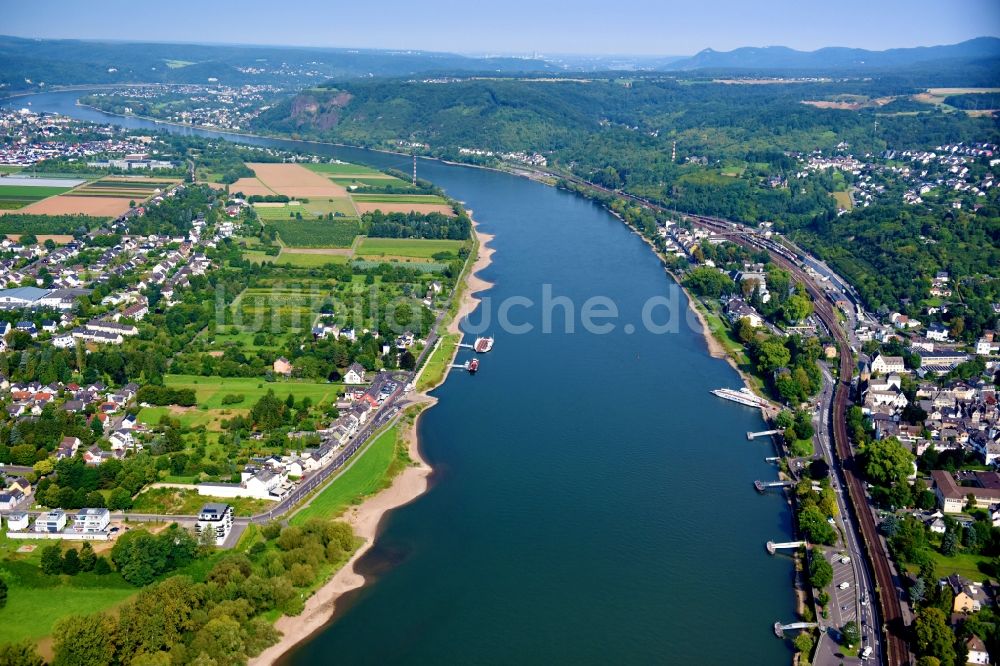 Luftaufnahme Dattenberg - Uferbereiche am Flußverlauf des Rhein in Dattenberg im Bundesland Rheinland-Pfalz, Deutschland