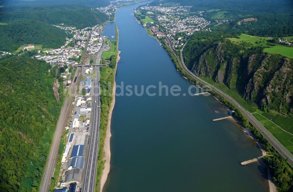 Luftbild Hammerstein - Uferbereiche am Flußverlauf des Rhein in Hammerstein im Bundesland Rheinland-Pfalz, Deutschland