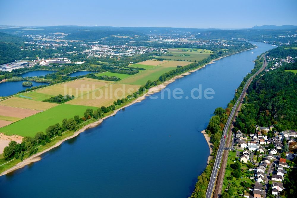 Luftbild Leubsdorf - Uferbereiche am Flußverlauf des Rhein in Leubsdorf im Bundesland Rheinland-Pfalz, Deutschland