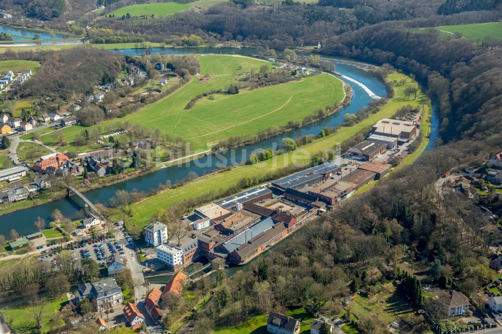 Luftaufnahme Witten - Uferbereiche am Flußverlauf der Ruhr im Ortsteil Bommern in Witten im Bundesland Nordrhein-Westfalen