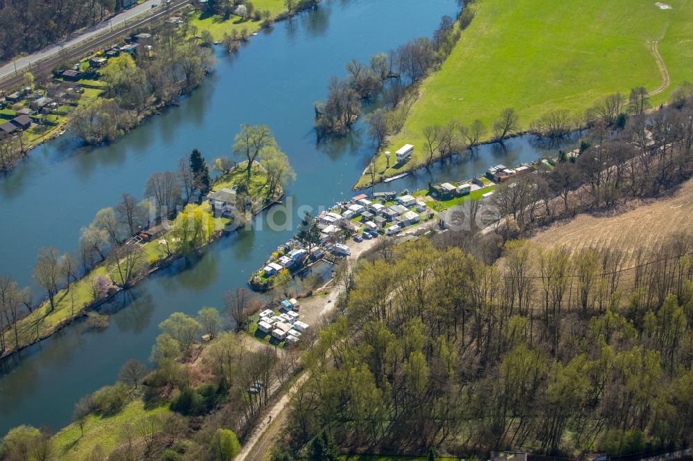 Witten von oben - Uferbereiche am Flußverlauf der Ruhr im Ortsteil Bommern in Witten im Bundesland Nordrhein-Westfalen