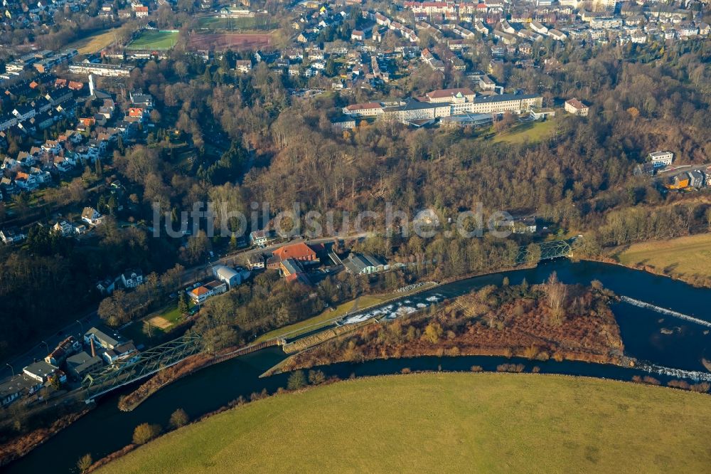 Essen aus der Vogelperspektive: Uferbereiche am Flußverlauf der Ruhr am Spillenburger Wehr im Ortsteil Stadtbezirke VII in Essen im Bundesland Nordrhein-Westfalen