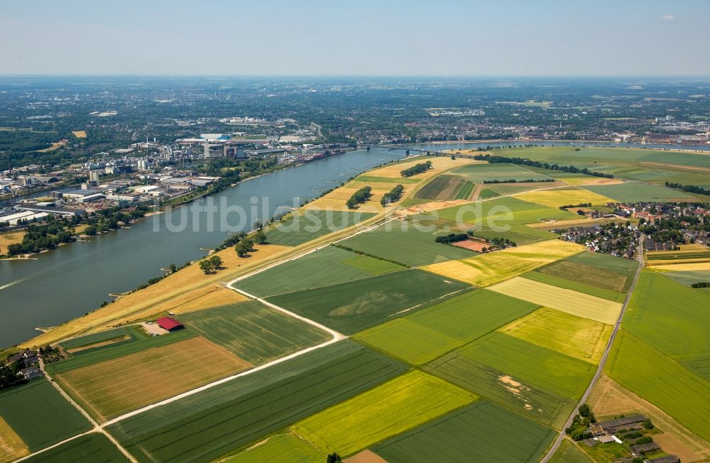 Luftaufnahme Meerbusch - Uferbereiche am Flußverlauf der Umbauaarbeiten zum Hochwasserschutz am Rheindeich in Meerbusch im Bundesland Nordrhein-Westfalen