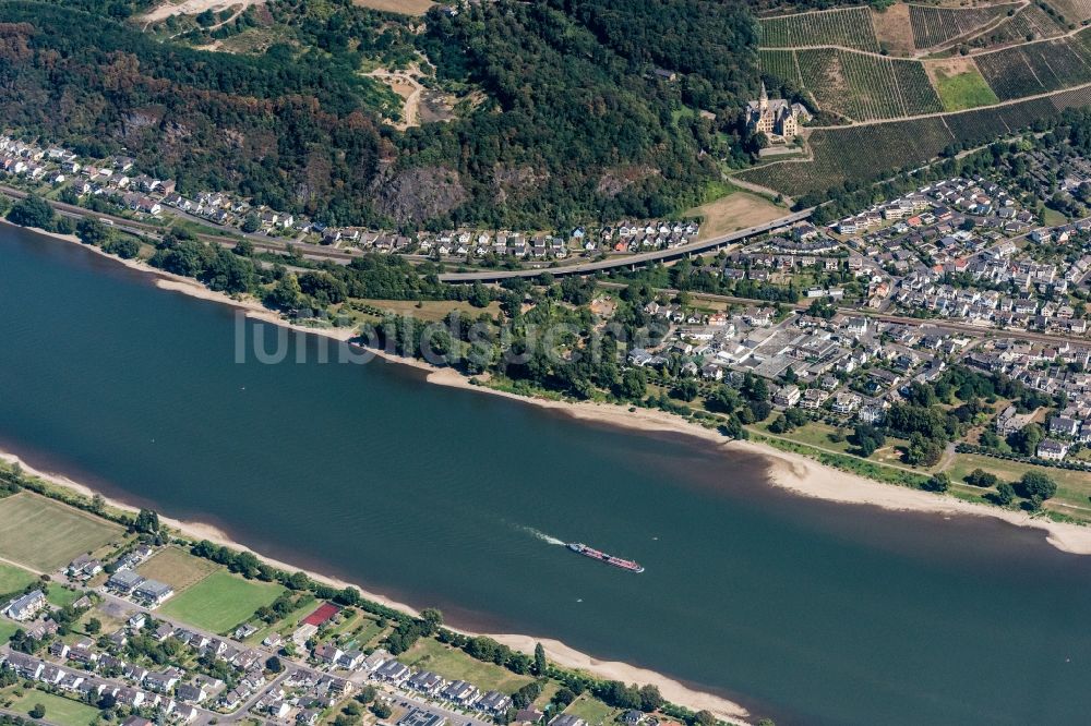 Luftaufnahme Bad Hönningen - Uferbereiche am Flußverlauf zwischen Bad Breisig und Bad Hönningen im Bundesland Rheinland-Pfalz