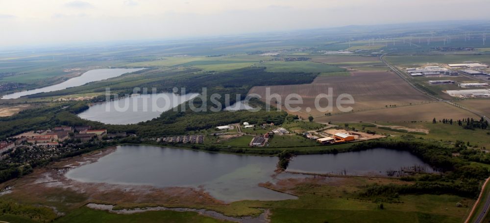 Luftbild Bitterfeld-Wolfen - Uferbereiche des gefluteten ehemaligen Braunkohle- Tagebaus und Renaturierungs- Sees Tagebaurestlöcher in Bitterfeld-Wolfen im Bundesland Sachsen-Anhalt, Deutschland