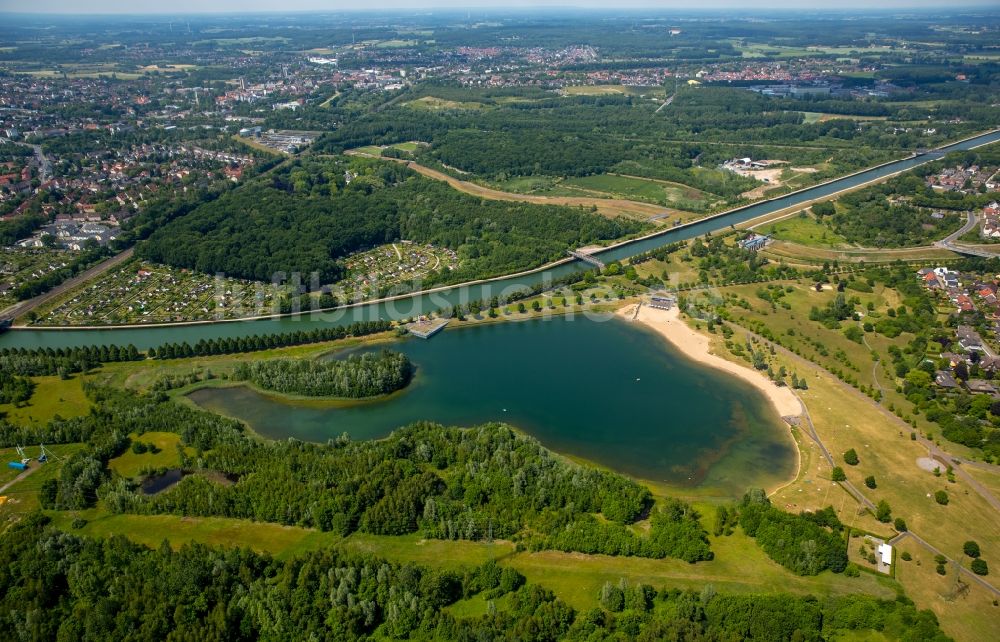 Luftbild Lünen - Uferbereiche des Horstmarer Sees in Lünen im Bundesland Nordrhein-Westfalen