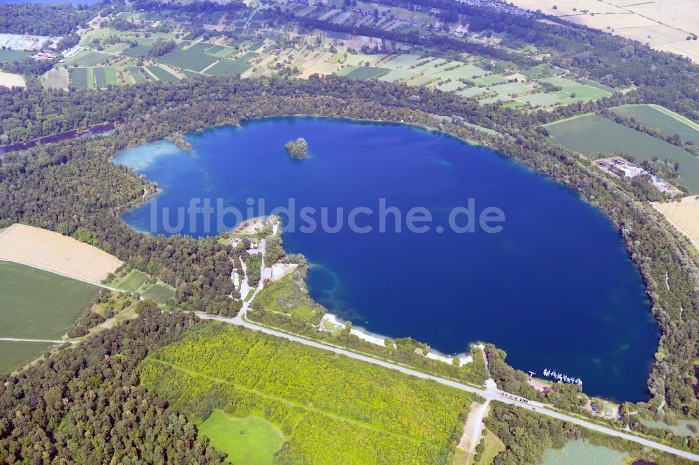 Eggenstein-Leopoldshafen von oben - Uferbereiche der Kiesgrube Eggenstein-Leopoldshafen in Eggenstein-Leopoldshafen im Bundesland Baden-Württemberg, Deutschland