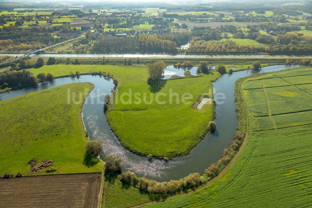 Werne aus der Vogelperspektive: Uferbereiche am Lippe- Flußverlauf in Werne im Bundesland Nordrhein-Westfalen, Deutschland