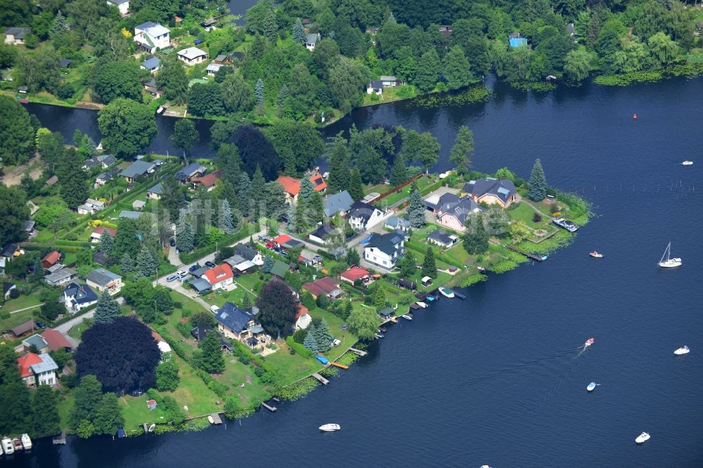 Luftaufnahme Berlin Rahnsdorf - Uferbereiche Müggelwerder, Entenwall an der Müggelspree / Kleiner Müggelsee in Berlin Rahnsdorf