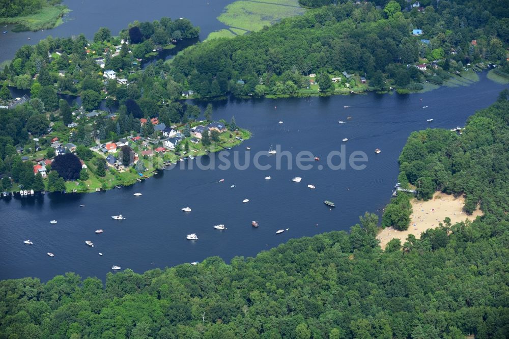 Berlin Rahnsdorf von oben - Uferbereiche Müggelwerder, Entenwall an der Müggelspree / Kleiner Müggelsee in Berlin Rahnsdorf