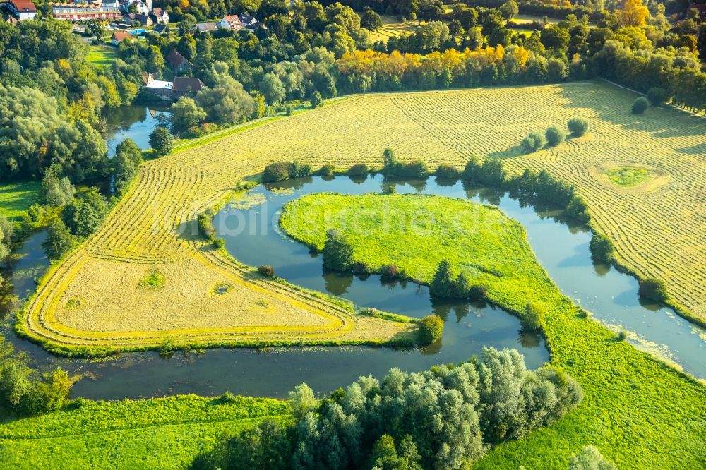 Luftaufnahme Hamm - Uferbereiche am Mühlengraben in Hamm im Bundesland Nordrhein-Westfalen - NRW, Deutschland