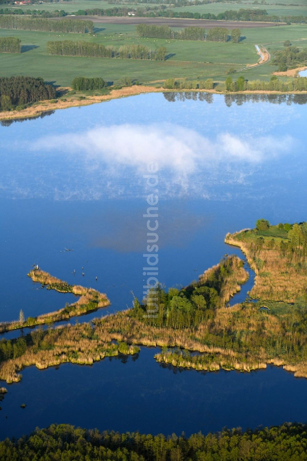 Dreetz von oben - Uferbereiche am Seegebiet des Dreetzer Sees und Wolken über der Wasseroberfläche in Dreetz im Bundesland Brandenburg, Deutschland