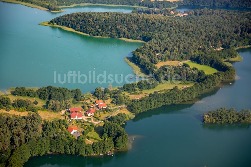 Feldberger Seenlandschaft aus der Vogelperspektive: Uferbereiche der Seen Haussee und Breiter Luzin in Feldberger Seenlandschaft im Bundesland Mecklenburg-Vorpommern