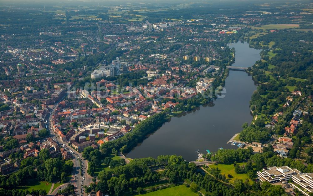 Luftbild Münster - Uferbereiche des Sees Aasee in Münster im Bundesland Nordrhein-Westfalen, Deutschland