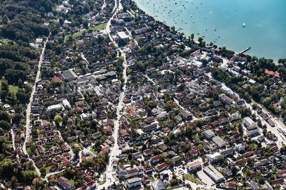 Herrsching am Ammersee aus der Vogelperspektive: Uferbereiche des Sees Ammersee in Herrsching am Ammersee im Bundesland Bayern, Deutschland