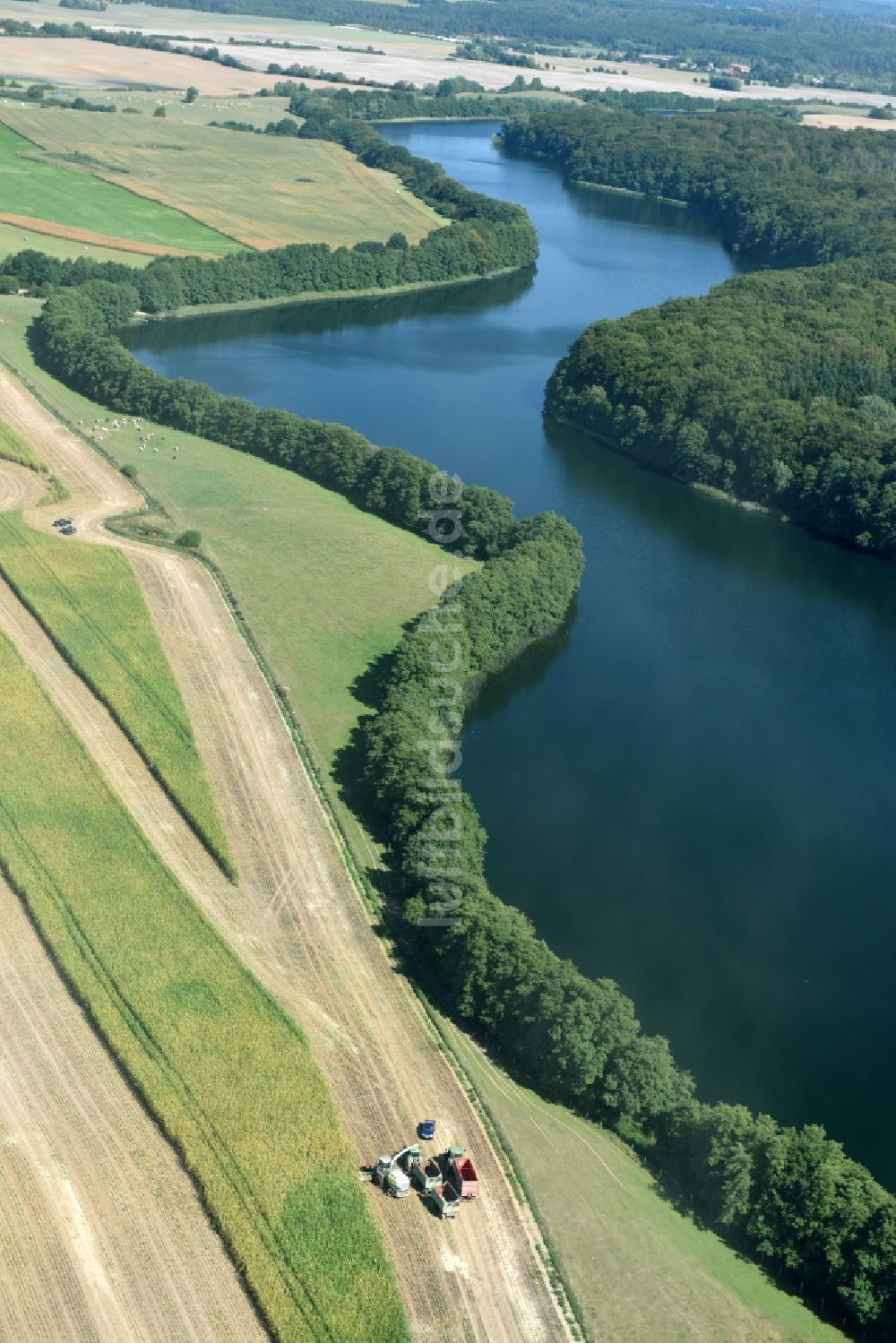 Luftaufnahme Feldberger Seenlandschaft - Uferbereiche des Sees Dolgener See der Feldberger Seenlandschaft im Bundesland Mecklenburg-Vorpommern