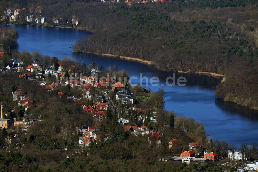 Potsdam von oben - Uferbereiche des Sees Griebnitzsee im Ortsteil Babelsberg in Potsdam im Bundesland Brandenburg