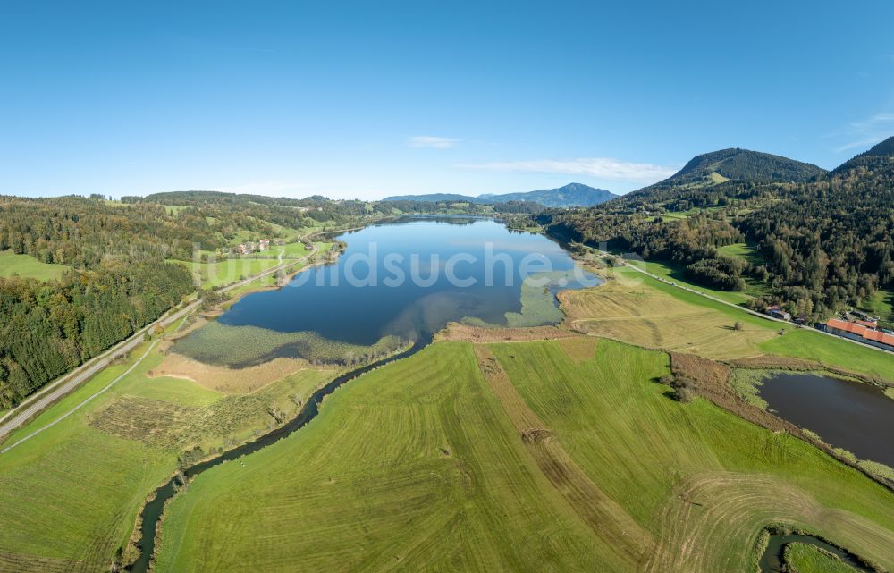 Luftbild Immenstadt im Allgäu - Uferbereiche des Sees Großer Alpsee im Tal der Berglandschaft in Immenstadt im Allgäu im Bundesland Bayern, Deutschland