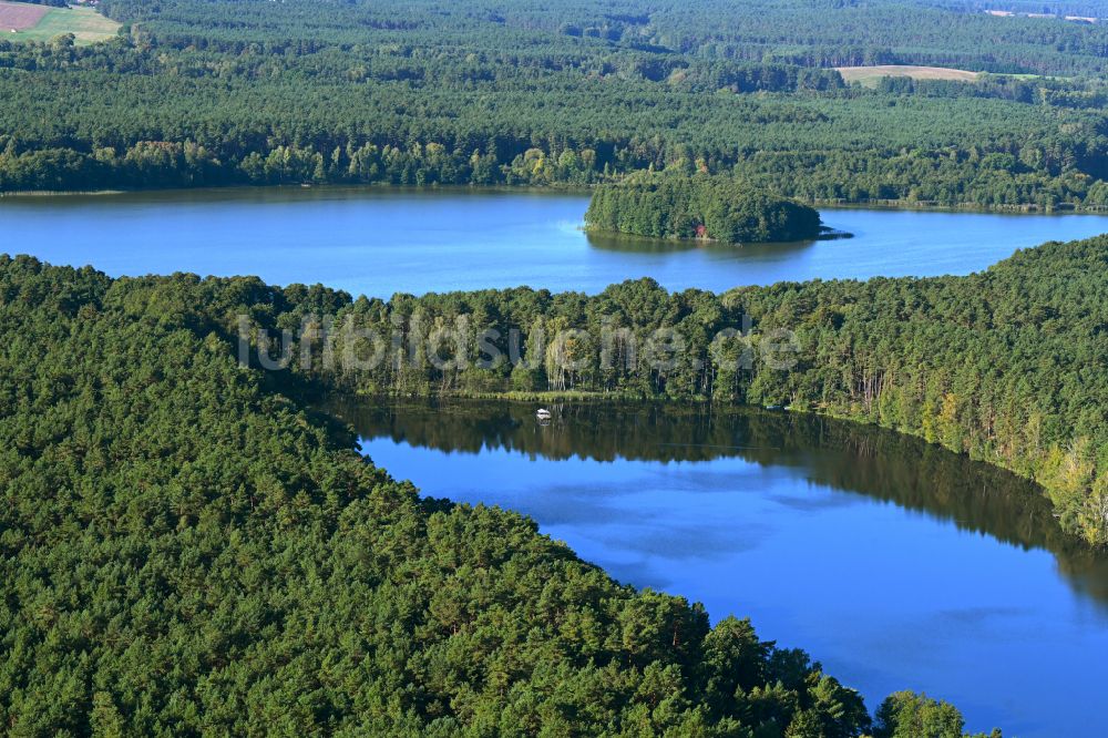 Kagar von oben - Uferbereiche des Sees Großer Zermittensee und Braminsee in Kagar im Bundesland Brandenburg, Deutschland