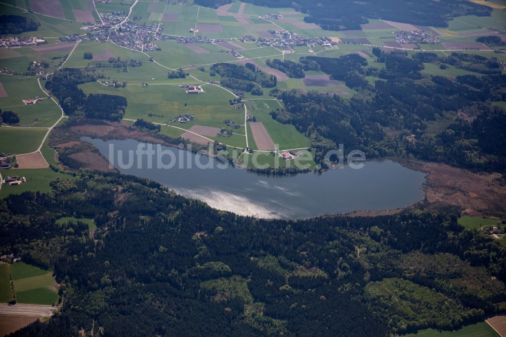 Haberspoint aus der Vogelperspektive: Uferbereiche des Sees Hofstätter See in einem Waldgebiet im Ortsteil Kalkgrub in Haberspoint im Bundesland Bayern, Deutschland