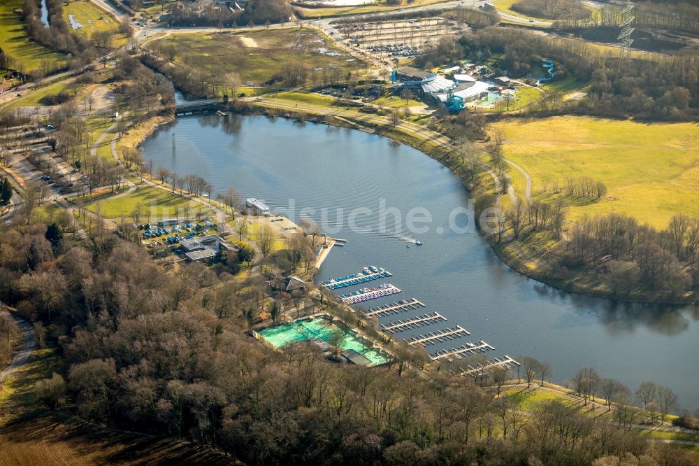 Luftaufnahme Bochum - Uferbereiche des Sees Kemnader See - Oelbach in Bochum im Bundesland Nordrhein-Westfalen, Deutschland