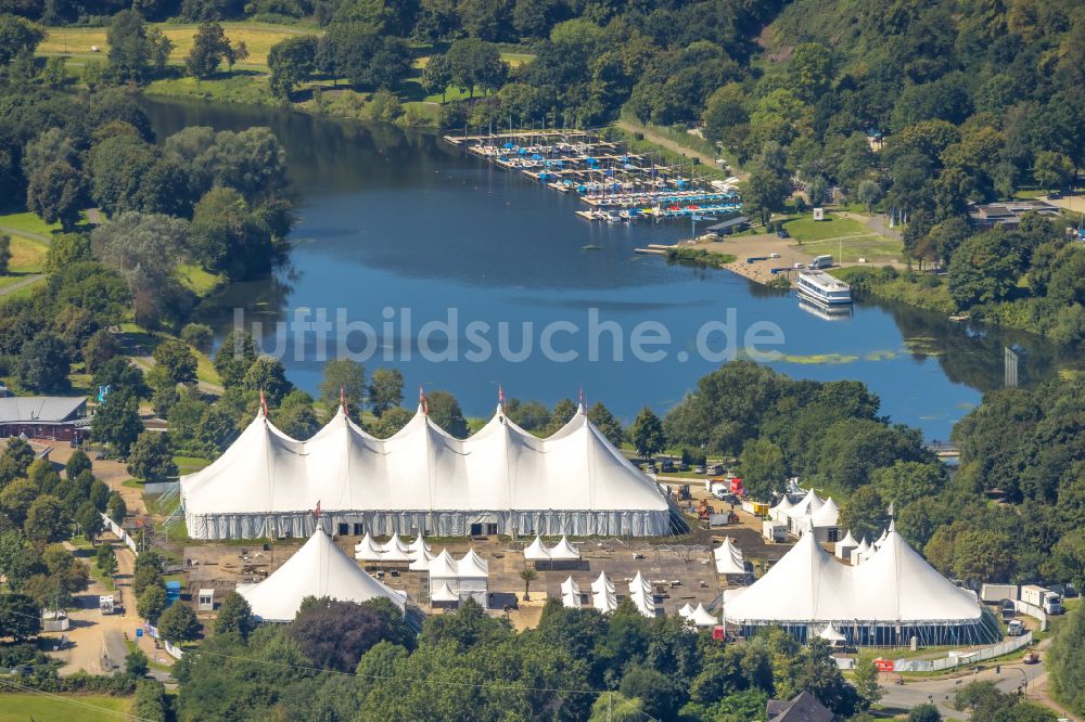 Luftaufnahme Bochum - Uferbereiche des Sees Kemnader See - Oelbach in Bochum im Bundesland Nordrhein-Westfalen, Deutschland