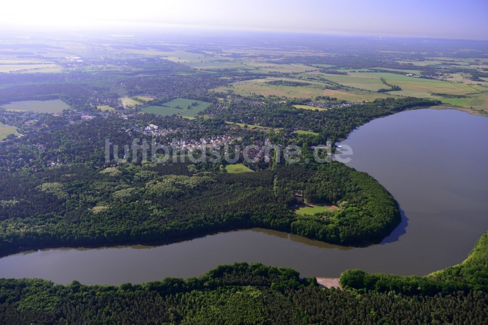 Rangsdorf aus der Vogelperspektive: Uferbereiche des Sees Krumme Lanke am Rangsdorfer See in Rangsdorf im Bundesland Brandenburg