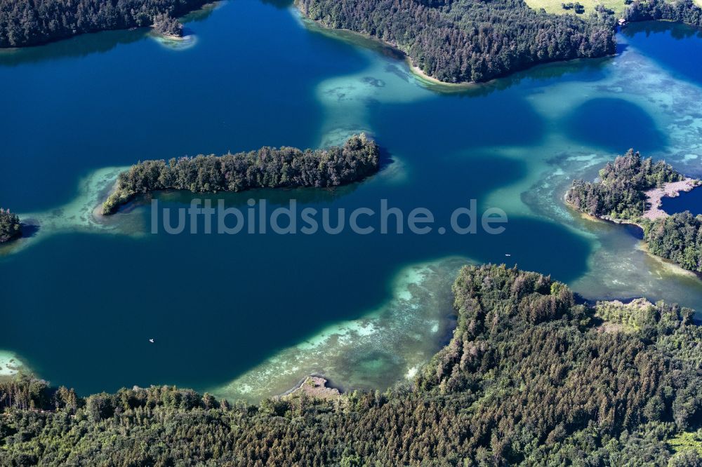 Stock von oben - Uferbereiche des Sees Langenbürgner See in Stock im Bundesland Bayern, Deutschland