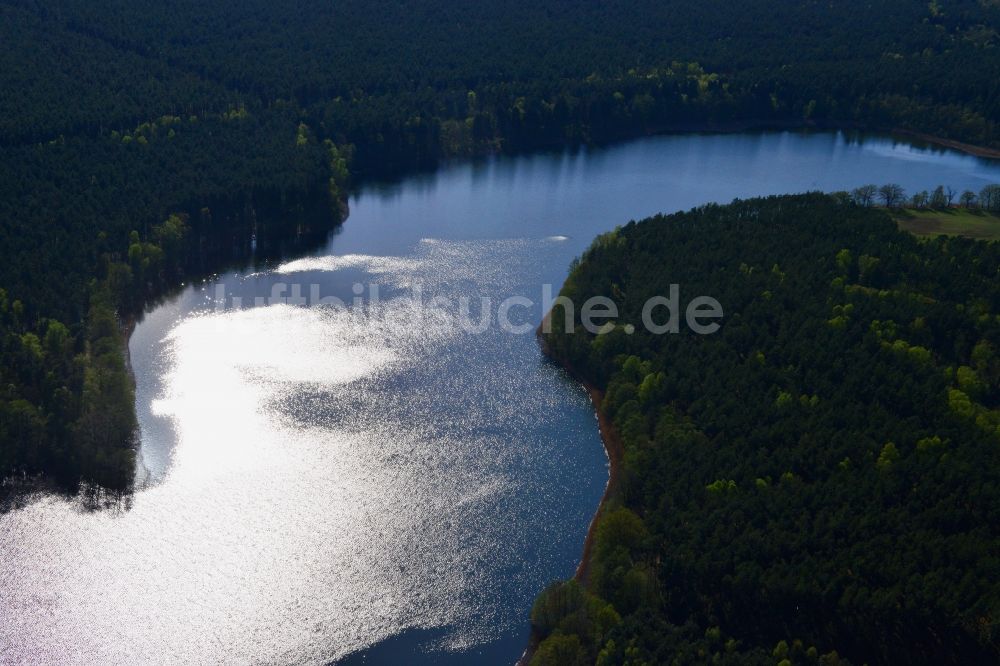 Ahrensdorf von oben - Uferbereiche des Sees Lübbesee bei Ahrensdorf im Bundesland Brandenburg