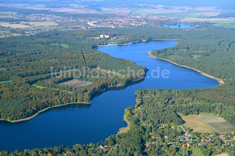 Ahrensdorf von oben - Uferbereiche des Sees Lübbesee in einem Waldgebiet in Ahrensdorf im Bundesland Brandenburg, Deutschland