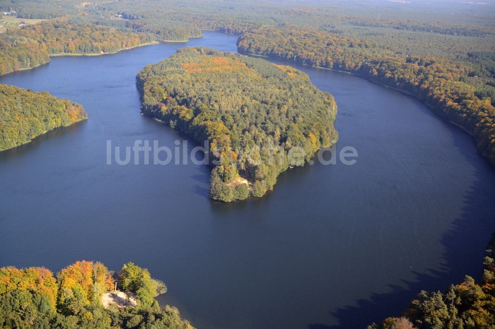 Luftbild Wandlitz - Uferbereiche des Sees Liepnitzsee mit der Insel Großer Werder in Wandlitz im Bundesland Brandenburg