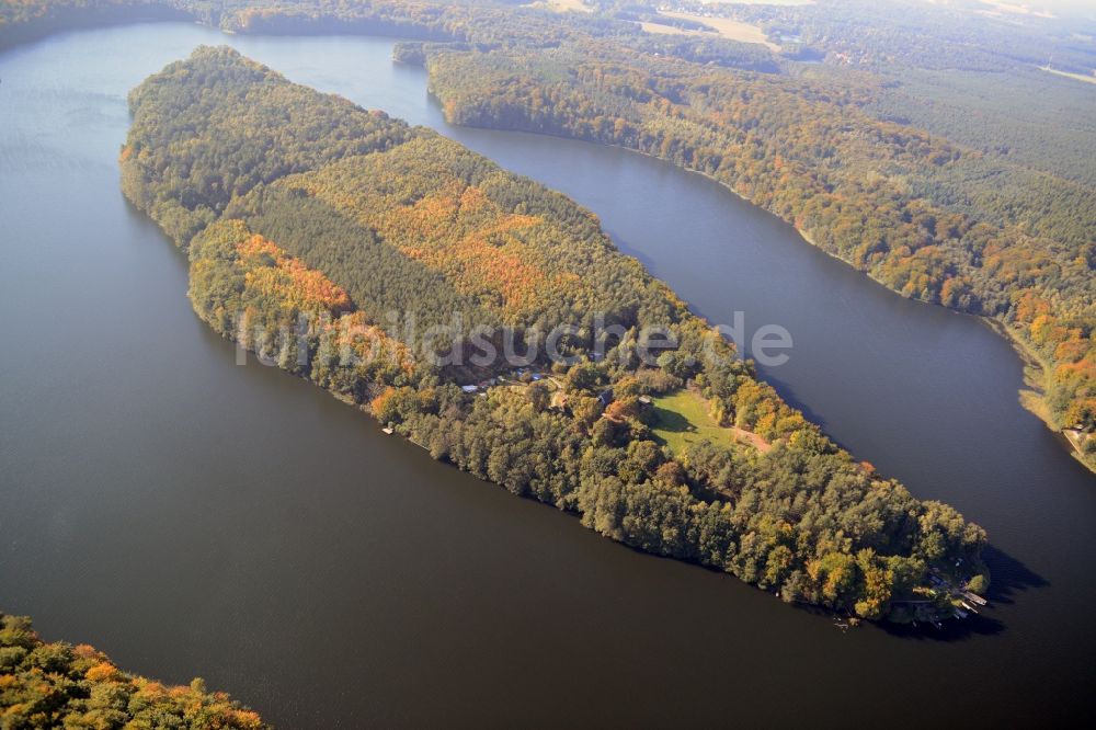 Luftbild Wandlitz - Uferbereiche des Sees Liepnitzsee mit der Insel Großer Werder in Wandlitz im Bundesland Brandenburg