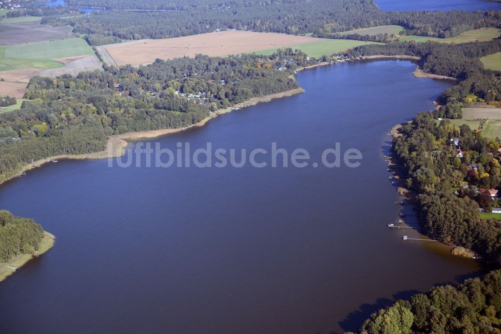 Rahmer See von oben - Uferbereiche des Sees Rahmer See in Rahmer See im Bundesland Brandenburg