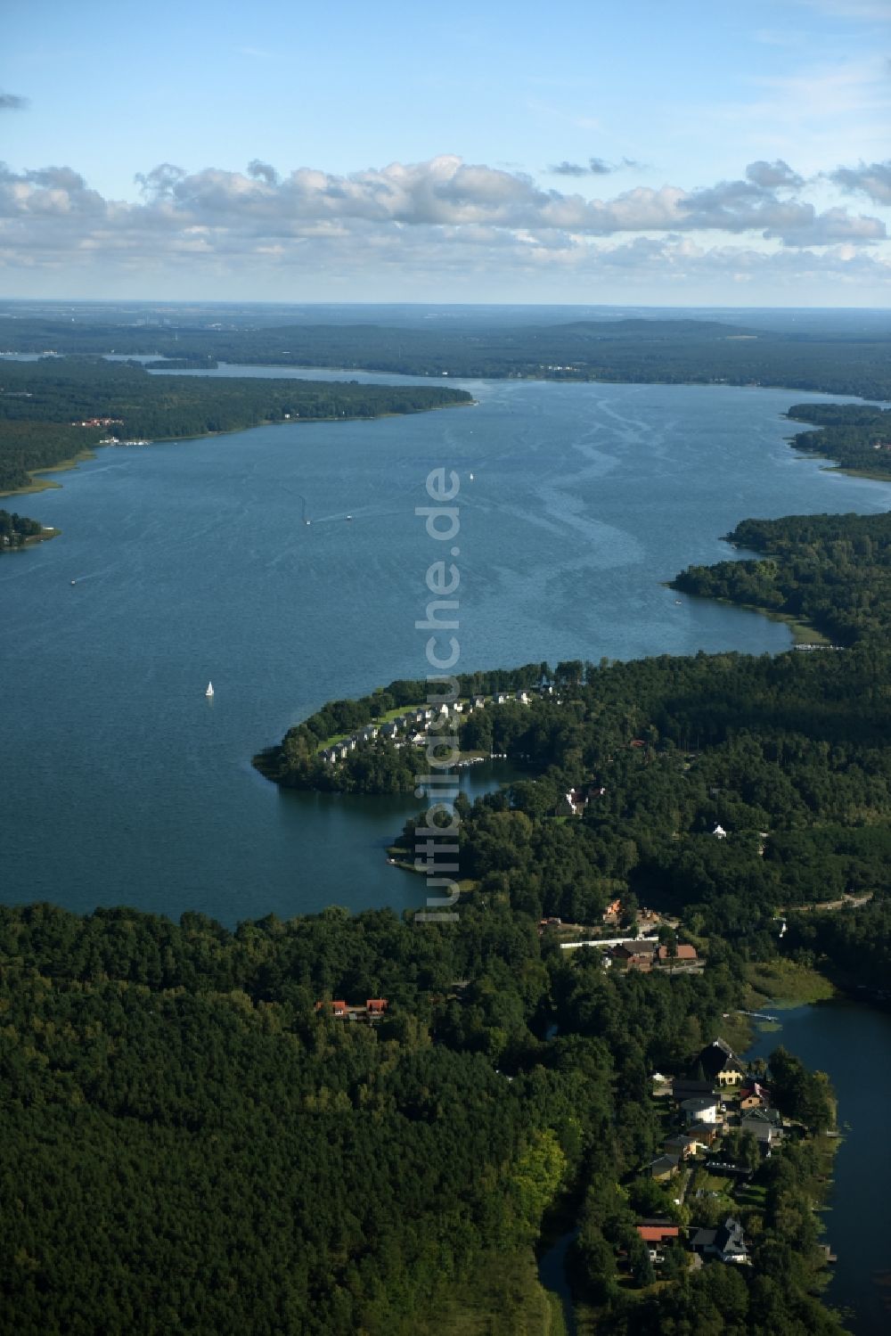 Luftaufnahme Wendisch Rietz - Uferbereiche des Sees Scharmützelsee in Wendisch Rietz im Bundesland Brandenburg