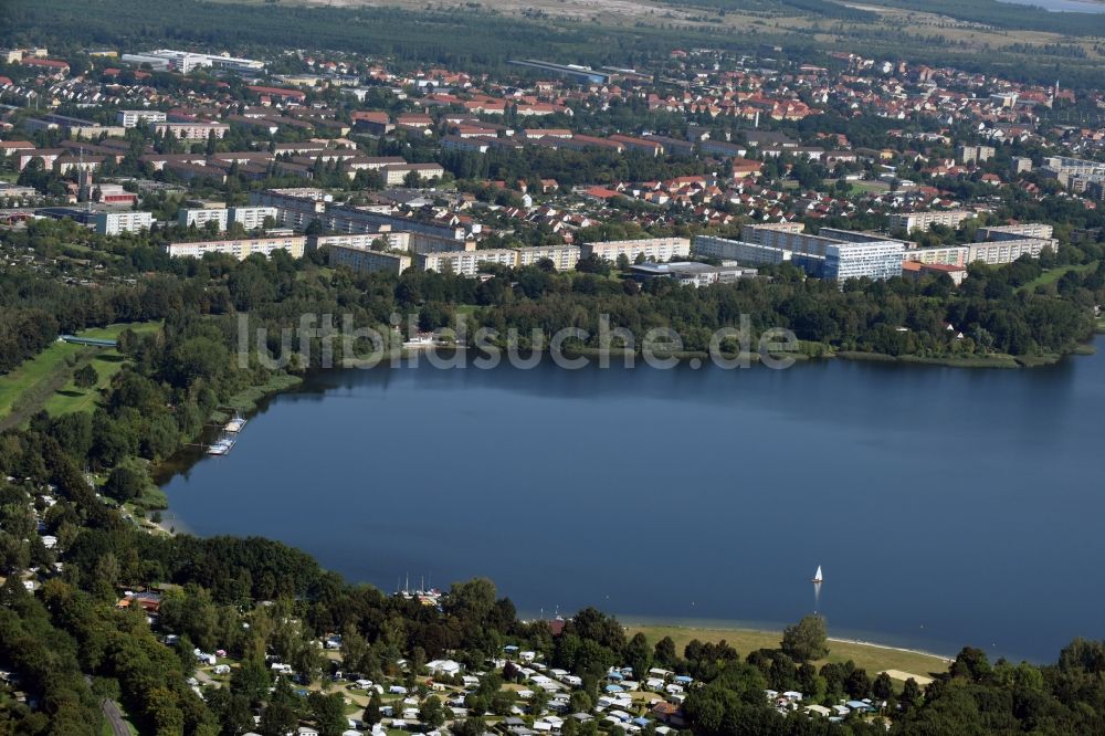 Senftenberg von oben - Uferbereiche des Sees Senftenberger See in Senftenberg im Bundesland Brandenburg