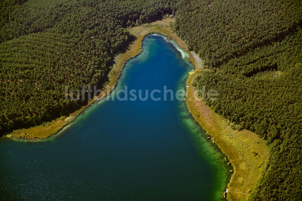 Limsdorf von oben - Uferbereiche des Sees des Tiefer See in Limsdorf im Bundesland Brandenburg, Deutschland