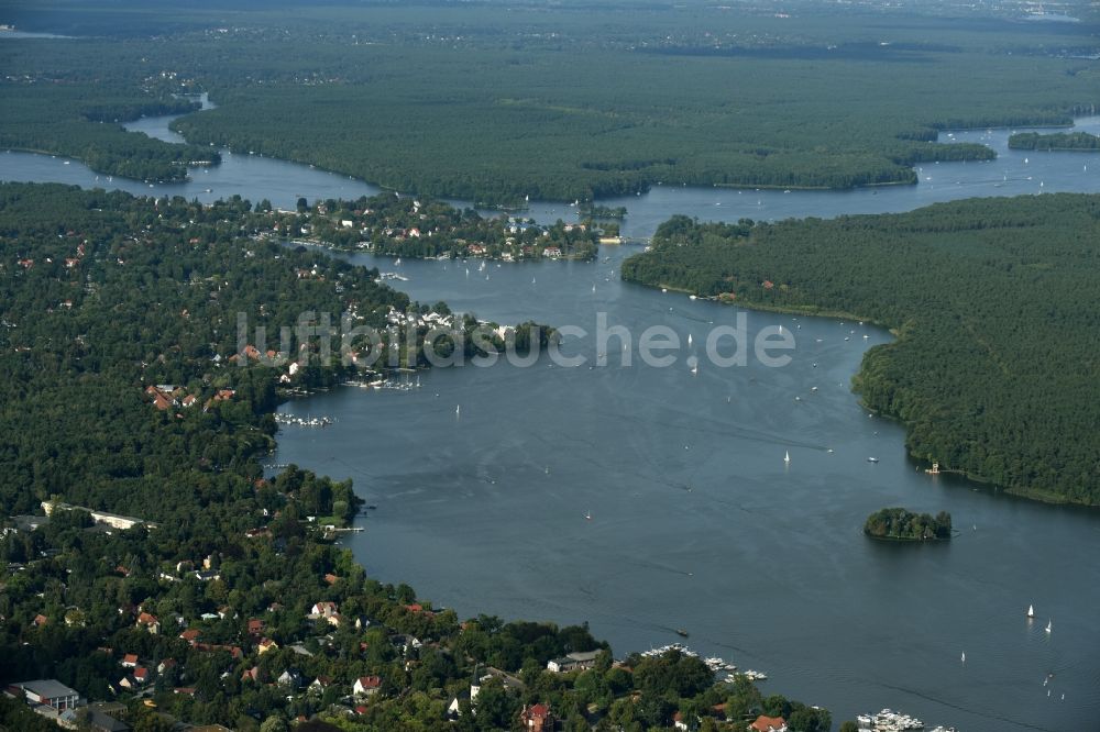 Luftaufnahme Zeuthen - Uferbereiche des Sees Zeuthener See an der Dahme in Zeuthen im Bundesland Brandenburg