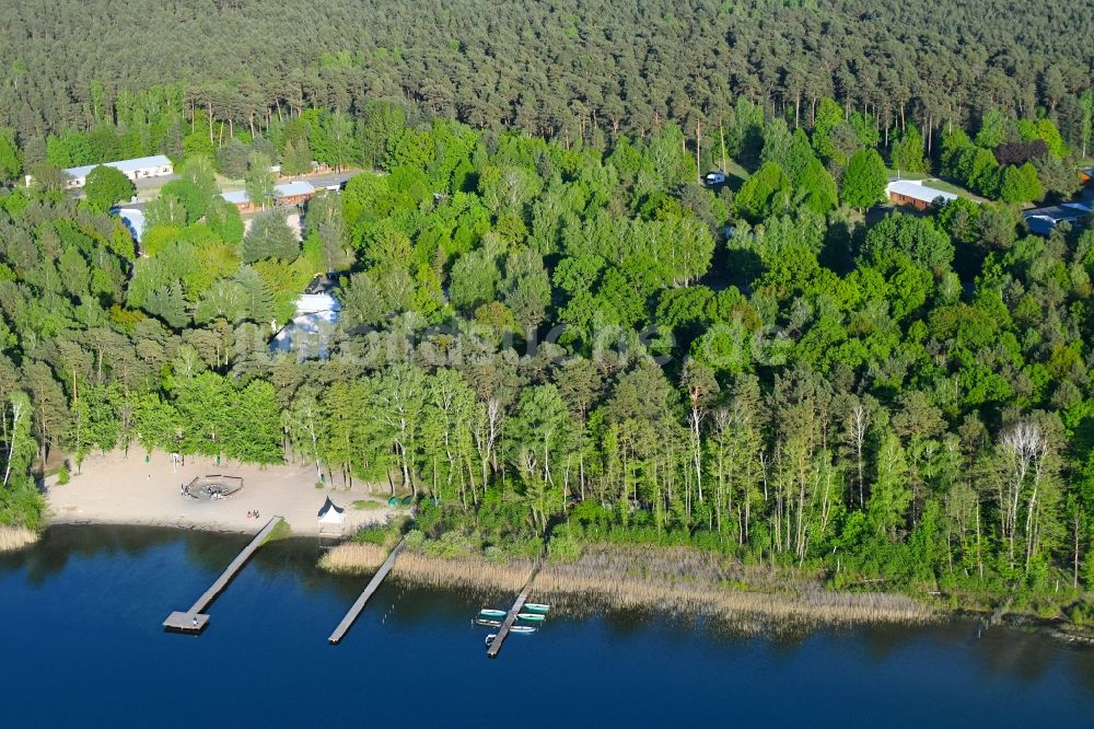 Luftaufnahme Störitz - Uferbereiche des Störitzsee in Störitz - Mönchwinkel im Bundesland Brandenburg, Deutschland