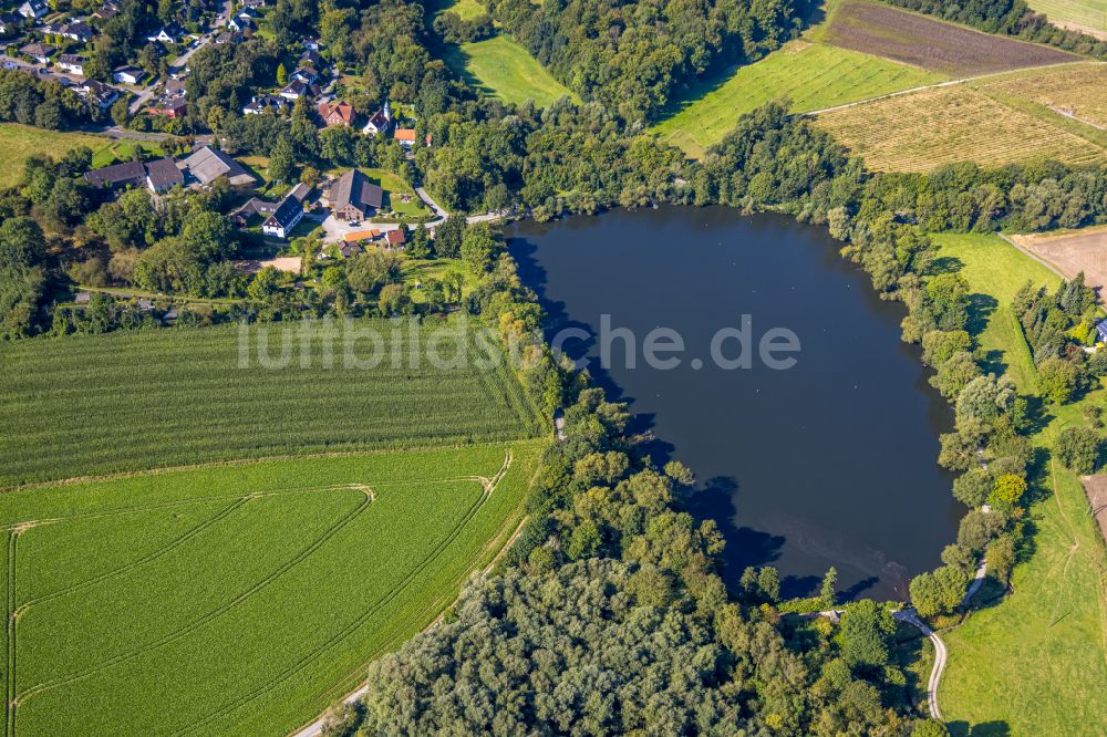 Heiligenhaus aus der Vogelperspektive: Uferbereiche des Teichanlagen zur Fischzucht Abtskücher Teich in Heiligenhaus im Bundesland Nordrhein-Westfalen