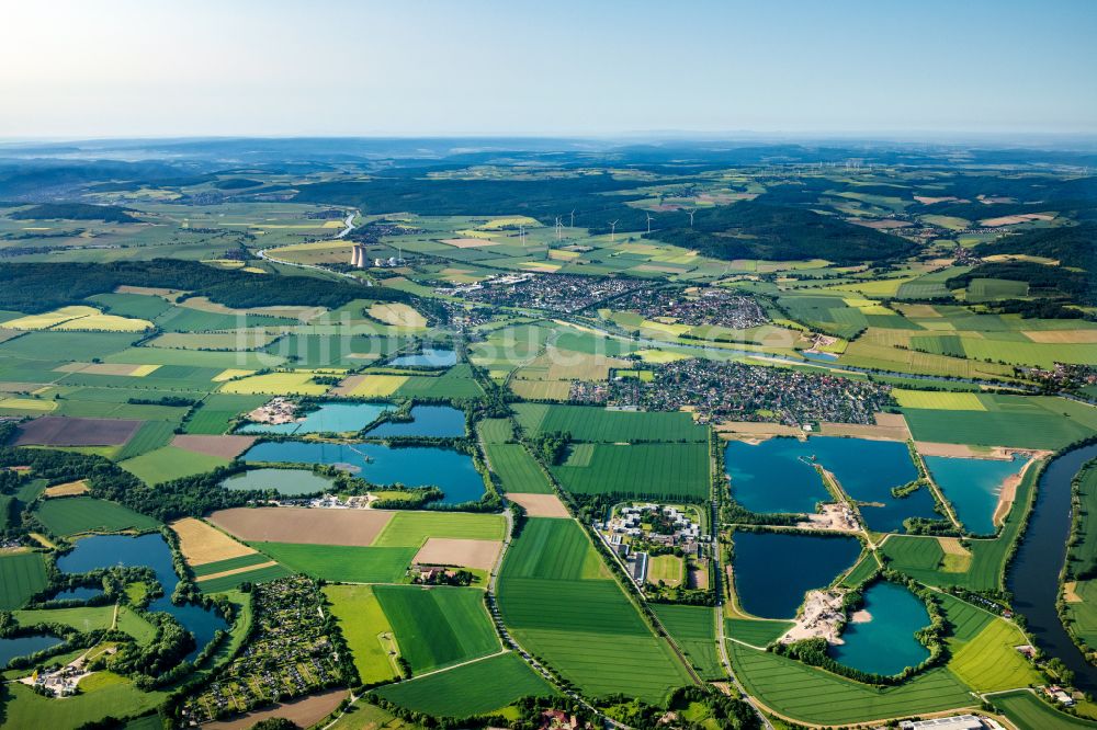 Luftbild Hameln - Uferbereiche der Teichanlagen zur Fischzucht Tundernsche Warte in Hameln im Bundesland Niedersachsen, Deutschland