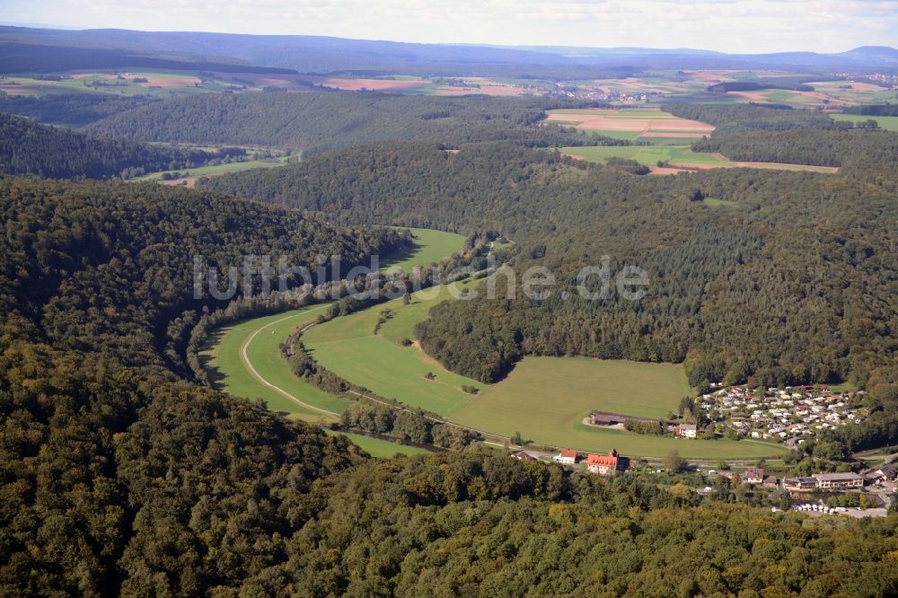 Luftaufnahme Gräfendorf - Uferbereiche am Verlauf der Fränkischen Saale Flußverlauf in Gräfendorf im Bundesland Bayern